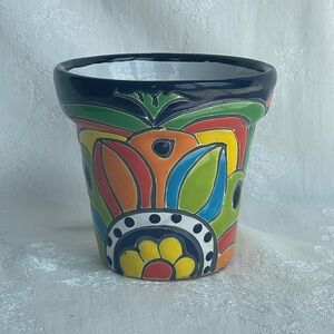 Mexican Art Pottery Planter Flower Pot Talavera Handmade Folk Art Signed